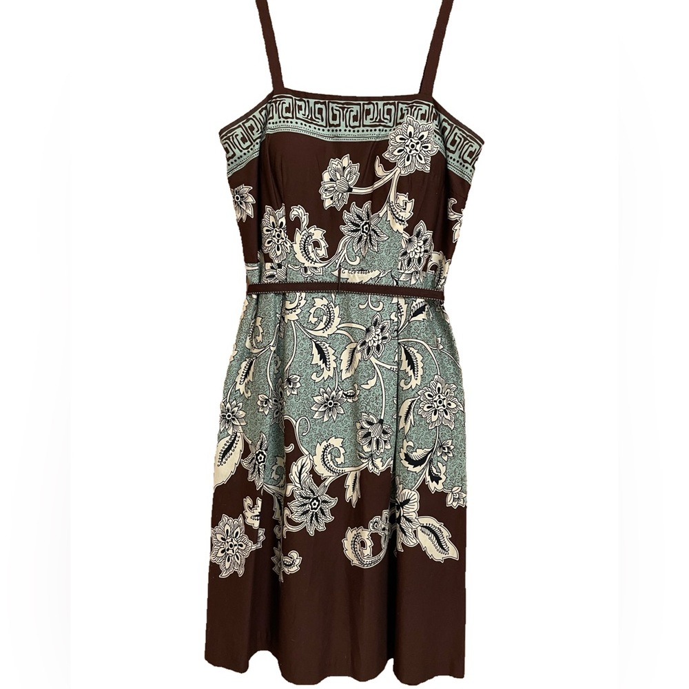 Madison Leigh Brown and Cream Patterned Midi Dress